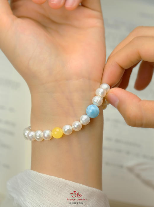 巧也【瑶光记】8mm珍珠配蜜蜡南红海纹石手珠多宝串国风手串禅意风 商品图5