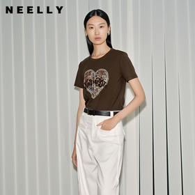 NEELLY纳俪商场同款夏季新款字母印花T恤女休闲百搭纯棉短袖上衣N25071T01014
