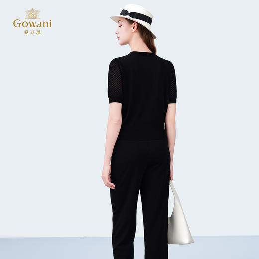 乔万尼时尚新品百搭简约拼接镂空圆领上衣EZ2M119 商品图4