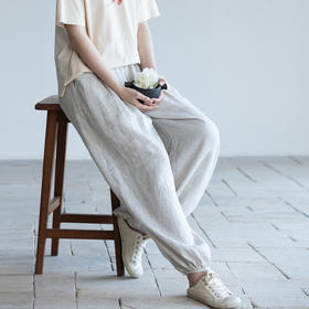 牧衣游原创 进口亚麻裤子轻盈透薄质朴宽松雨露麻休闲裤 杳杳云