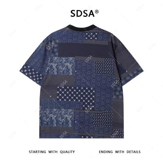 T3981夏季高级感新款男士美式撞色暗纹提花短袖T恤宽松潮流圆领上衣 商品图5