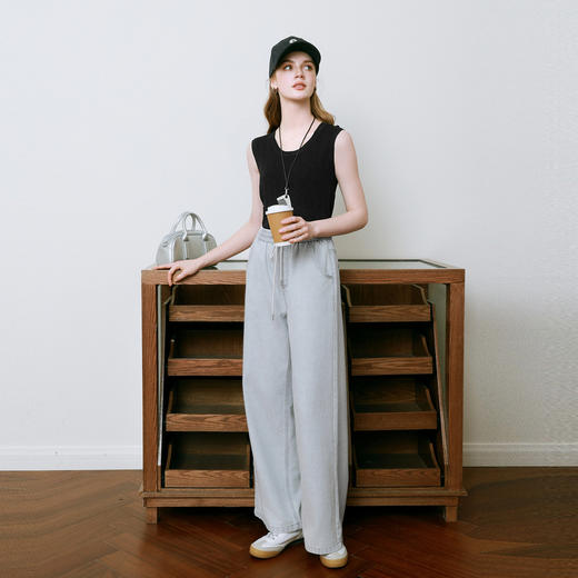 【商场同款】诗凡黎诗凡黎灰色阔腿牛仔裤2025夏新款休闲长裤3G4250701 商品图1