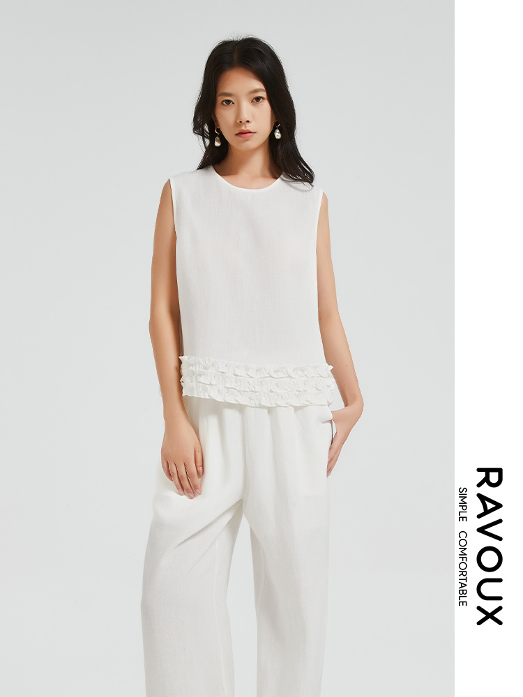 272049927荷叶下摆麻料上衣