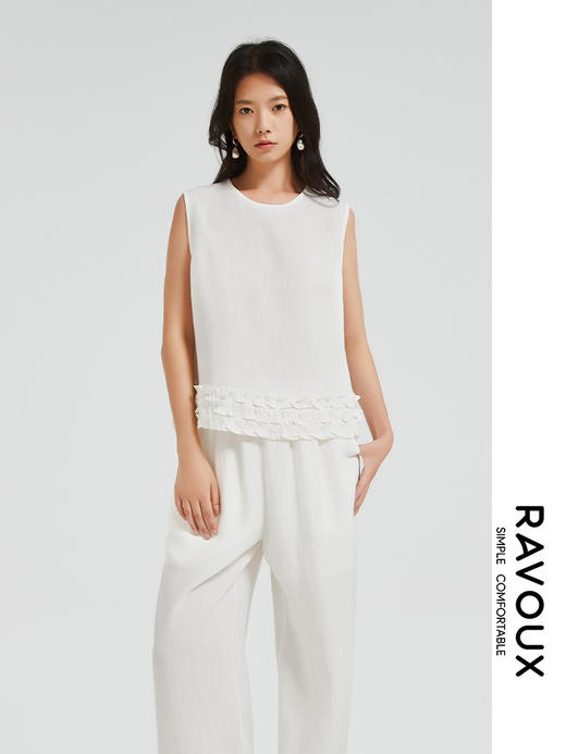 272049927荷叶下摆麻料上衣 商品图0