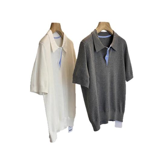 渠道货！！！掌柜自留推，miu系休闲拼接衬衫polo领针织短袖衫女款！ 商品图4