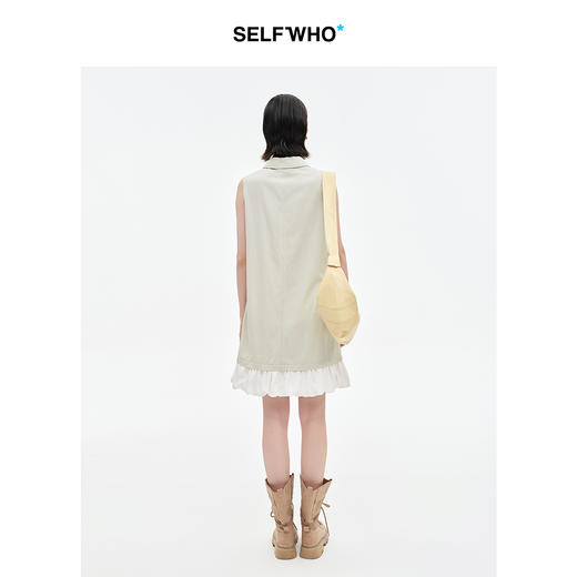 SELFWHO浅卡其半拉链背心连衣裙女2025夏新款拼接蓬松泡泡背心裙 商品图3