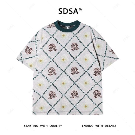 T4004夏季高级感新款男士美式撞色格纹设计短袖T恤宽松简约圆领上衣 商品图1