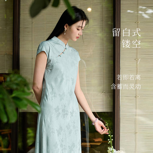 【宋轶同款】三彩[落樱浮影]2025秋季新款新中式连衣裙提花A字裙长裙C 商品图2