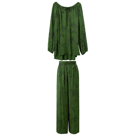 三彩【芳草流翠】2025夏季新款家居服套装长袖套头衫长裤C 商品图4