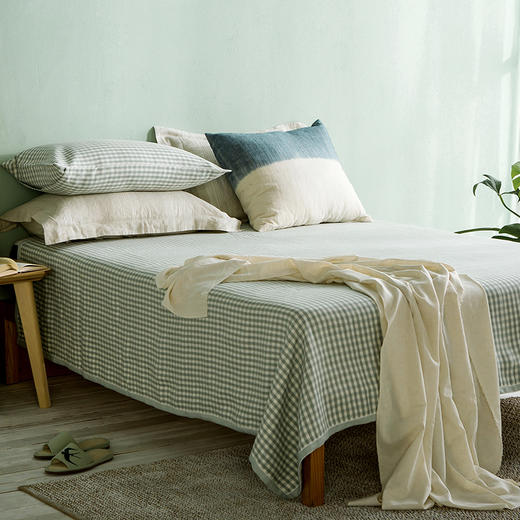 大朴 纯亚麻凉席三件套格子款 四季皆宜透气亲肤 商品图0