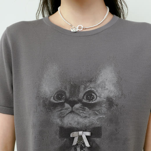 【商场同款】诗凡黎【萌宠系列】诗凡黎莱赛尔短袖针织衫2025夏猫咪小上衣3G4630881 商品图3