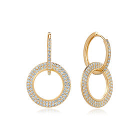 EES48800032SXXXX0000 潮宏基CHJ 集团旗下梵迪 圆形满镶双圈个性时尚银耳钉s925银