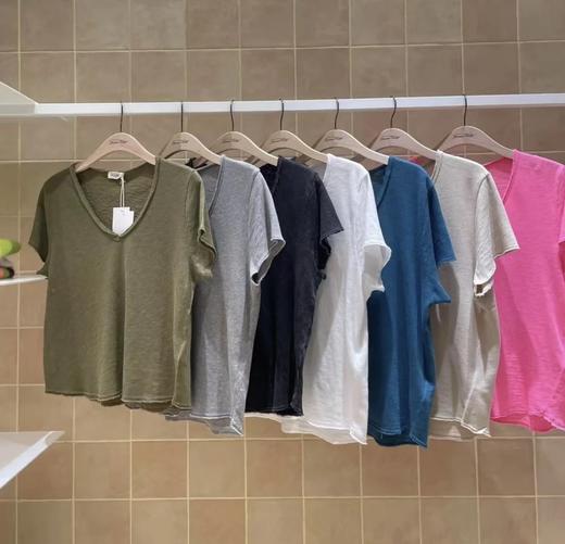 自留5色！AMV章小惠同款   竹节棉短袖T恤　小V领　老钱松弛感短袖　多巴胺TEE恤 商品图2