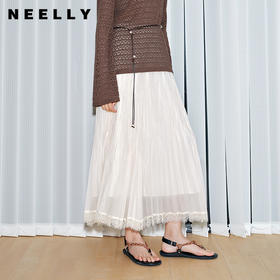NEELLY纳俪商场同款夏季新款气质褶皱半身裙女百搭高腰灵动长裙N25071E01018