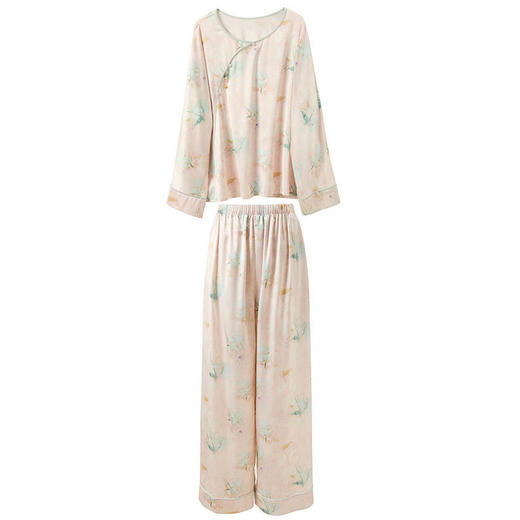 三彩【悠悠夏梦】2025夏季新款家居服套装长袖斜襟小衫长裤C 商品图4