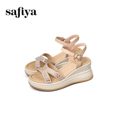 Safiya/索菲娅2025夏季时尚水钻坡跟厚底增高百搭休闲凉鞋SFD2115413 商品图5