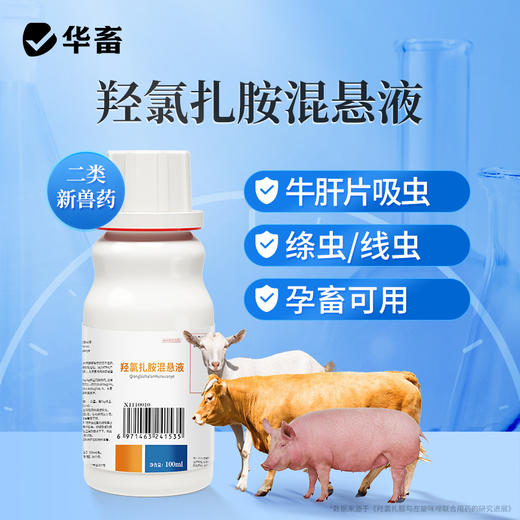 【积分兑换】华畜兽药羟氯扎胺混悬液100ml牛羊肝片吸虫孕畜哺乳期可用 商品图0