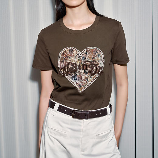 NEELLY纳俪商场同款夏季新款字母印花T恤女休闲百搭纯棉短袖上衣N25071T01014 商品图2