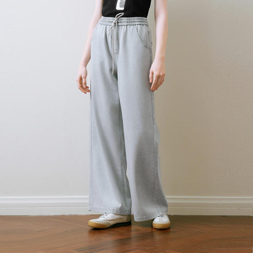 【商场同款】诗凡黎诗凡黎灰色阔腿牛仔裤2025夏新款休闲长裤3G4250701 商品图0