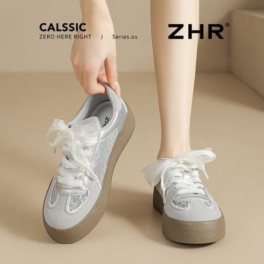 ZHR则则复古蕾丝德训鞋女2025新款花边百搭板鞋厚底增高休闲鞋女 商品图0