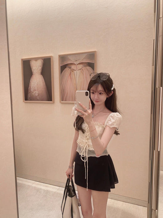 金蘑菇菇 Atelier奥赛博物馆 花样蕾丝套组/甜美精致泡泡袖短上衣 商品图11