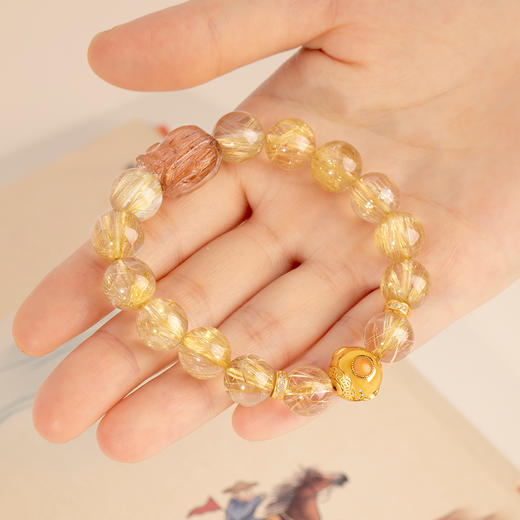 五行“喜土”系列 一路生发 天然金发晶手链串 商品图2