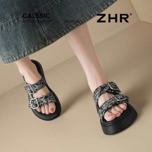 ZHR厚底拖鞋女2025夏季新款新中式国潮外穿一字拖配裙休闲沙滩鞋 商品图3
