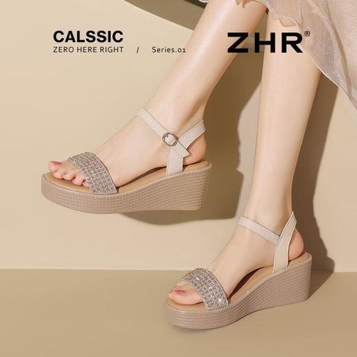ZHR则则水钻坡跟凉鞋2025新款一字带厚底女鞋法式洋气凉鞋ins气质 商品图9