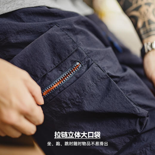 马登工装美式多口袋短裤速干机能藏青色户外轻薄款抽绳五分裤男夏 商品图2