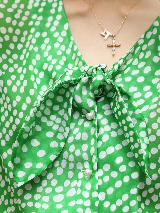 TYNVIE 系带透视短袖衬衫 - 绿色波点 商品图9