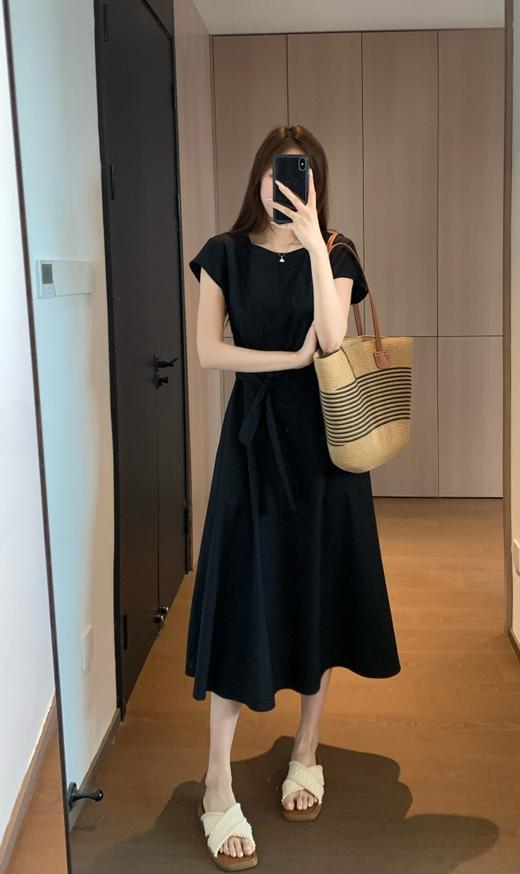 LP同款立体剪裁高支高密100棉府绸小飞袖净版OL通勤连衣裙 商品图11