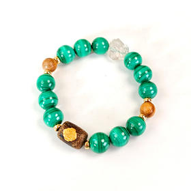 MELI&MOLI|白水晶点缀孔雀石圆珠麒麟沉香珠手串-五行之木