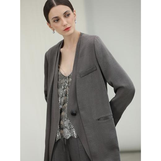 COCOBELLA高级灰仿醋酸秋假两件西装女通勤无领外套SI0006-4 商品图1