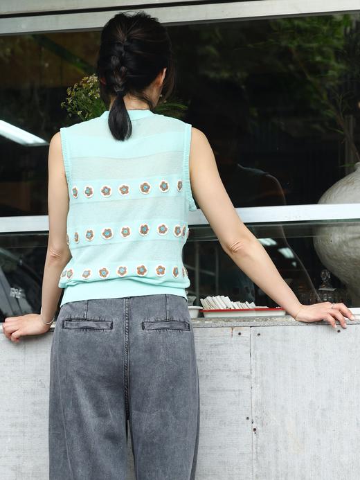 TYNVIE 花卉钩编贴花透视针织背心 - 薄荷绿 商品图8