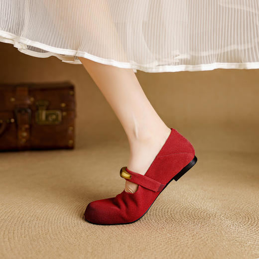 【预售5天】牛反皮擦色复古做旧两穿单鞋夏平底金属扣圆头可踩凉拖NJMK&K1669 商品图1