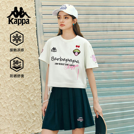 巴巴爸爸Kappa卡帕运动短袖女2025新款夏季休闲短款t恤宽松上衣K0F62TD76 商品图0