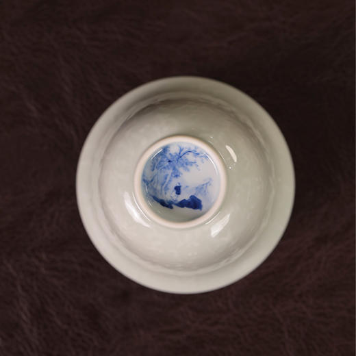 【曰何】豆青釉泥书青花定风波茶碗 盖碗 商品图3