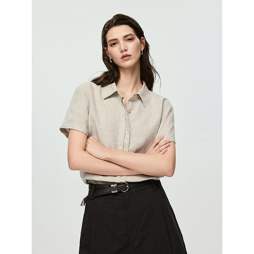 棉仓363604047-初棉全麻双门襟短袖衬衫 商品图1