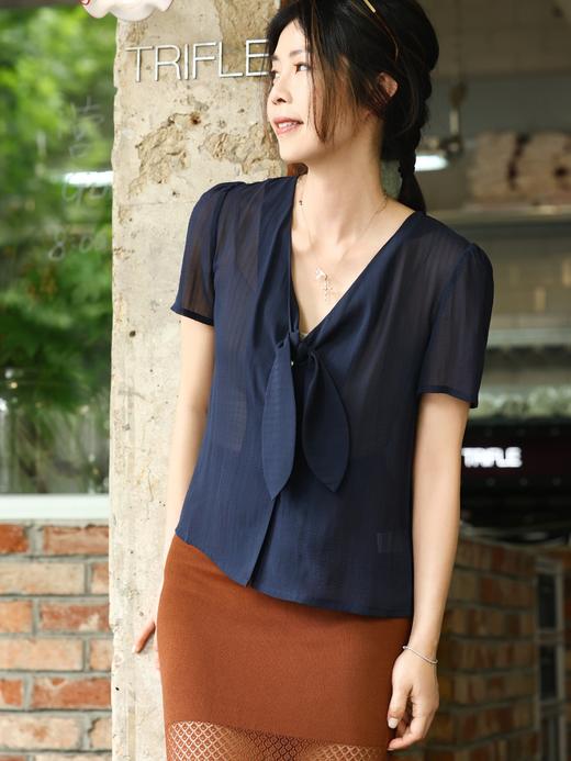 TYNVIE 系带透视短袖衬衫 - 蓝色 商品图7