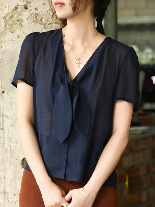 TYNVIE 系带透视短袖衬衫 - 蓝色 商品图1