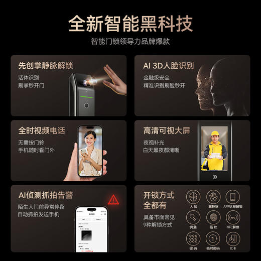 亚太天能3D人脸指纹锁D7pro可视猫眼智能锁全自动电子锁智能门锁 商品图1