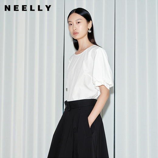 NEELLY纳俪商场同款夏季新款宽松设计感五分袖衬衫女简约气质上衣N25071R01008 商品图0