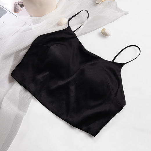 丁摩双面真丝带胸垫小胸吊带文胸桑蚕丝抹胸式防走光内搭美背内衣AL2S238 商品图5