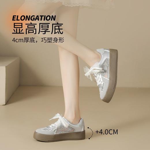 ZHR则则复古蕾丝德训鞋女2025新款花边百搭板鞋厚底增高休闲鞋女 商品图2
