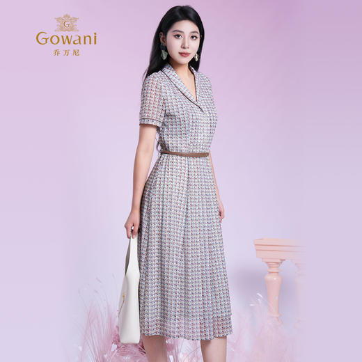 乔万尼2025夏季新款撞色艺术印花都市风通勤收腰连衣裙ED2E538 商品图2