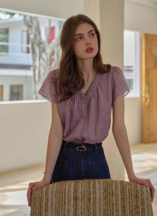 ✨“优雅氛围感”淡牵牛紫苎麻上衣💜定织定染色｜100%苎麻是舒适有筋骨的天然优质面料 商品图7