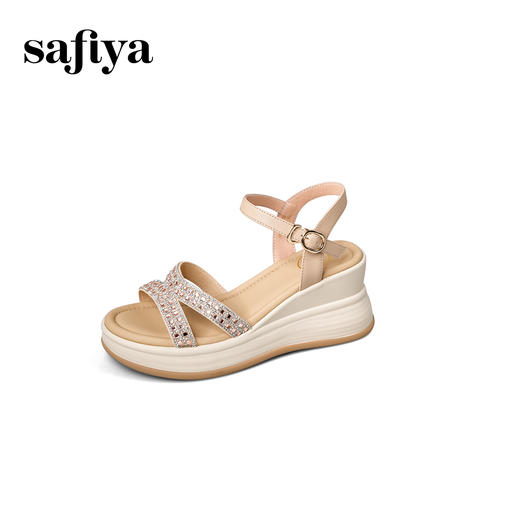 Safiya/索菲娅2025夏季时尚水钻坡跟厚底增高百搭休闲凉鞋SFD2115413 商品图1