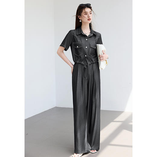 VICTORIA&VERA夏季“蓝拓纪元”系列复古休闲仿牛仔明线外套显瘦阔腿裤套装 商品图5