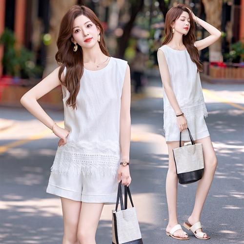 时尚洋气重工艺拼接休闲，宽松上衣阔腿短裤两件套HR-HMQY169 商品图1