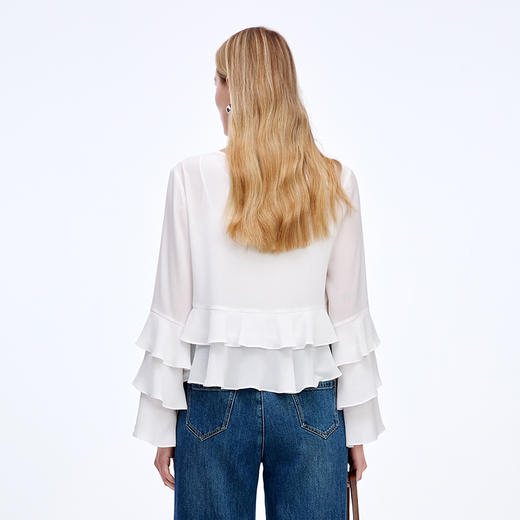 EITIE爱特爱温柔法式系带荷叶边长袖宽松显瘦上衣秋季新款8313001 商品图4